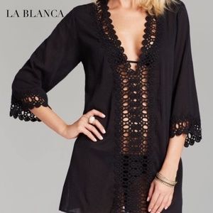 LA BLANCA Peep Show Crochet Cover Up- Size- XS